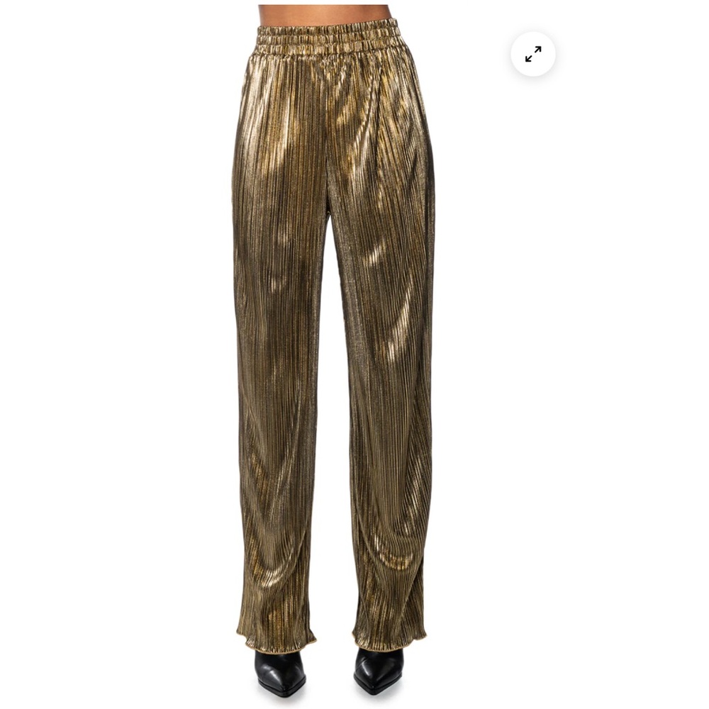 AKIRA Gold Metallic Trousers with Elastic Waistband